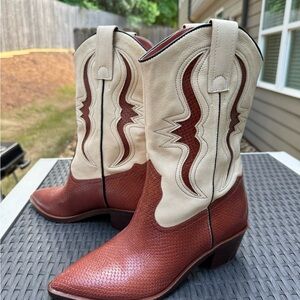 Dolce Vita Cream and Brown Western Heeled Boots